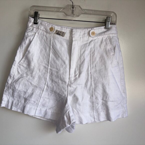 NWT MADEWELL Button- Tab Linen High Rise Shorts Size 4 White {NR095} - Picture 1 of 16